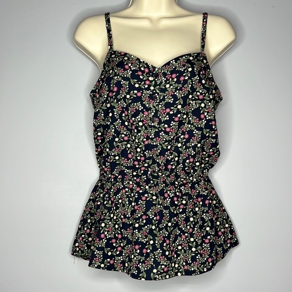 GIBSON NAVY BLUE AND PINK FLORAL CAMISOLE TOP PXS ANTHROPOLOGIE - Picture 1 of 8